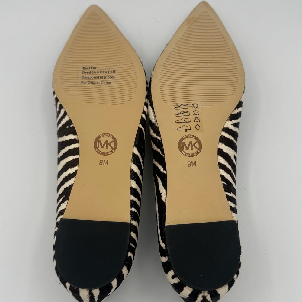 Michael Kors Paxton Leather Calf Hair Zebra Flats with Silver Tone Accents NIB - Picture 9 of 11